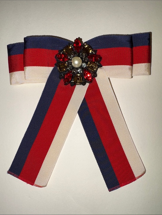 Gucci Accessories - Gucci Web Grosgrain Bow Brooch Red White Blue Bee Medallion Alessandro Michele